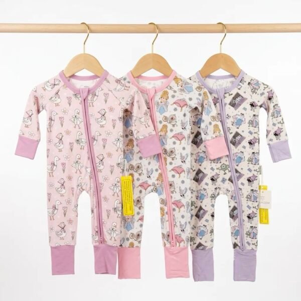 Set Of 3 Bamboo Spandex Zipper Sleepsuits (For little girls)